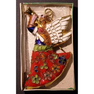 Vintage Cloisonne Enameling Angel ornament Double sided  (K)